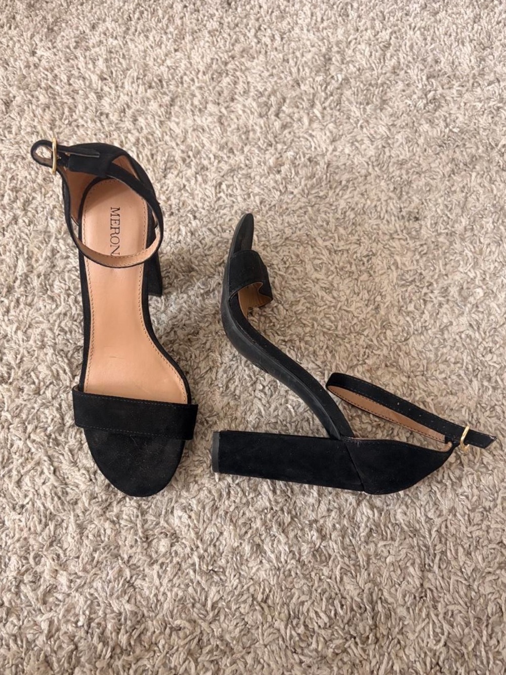 Merona Black Suede Ankle-Strap Block Heels